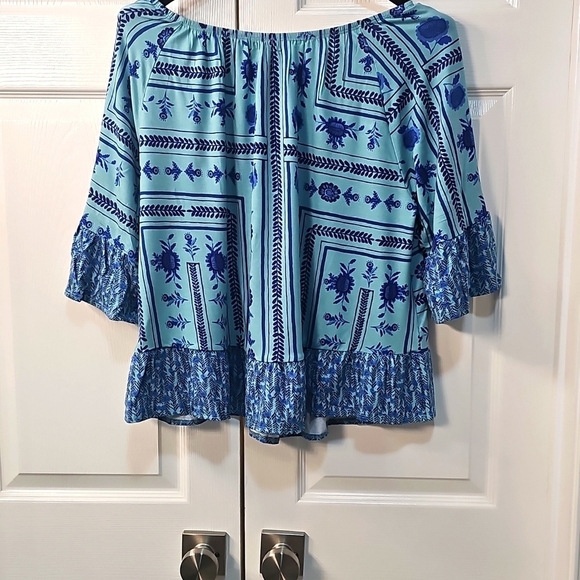 NWT Style & Co. Petite Printed Boxy Blouse with Flutter Sleeves Blue PXL - Picture 11 of 13